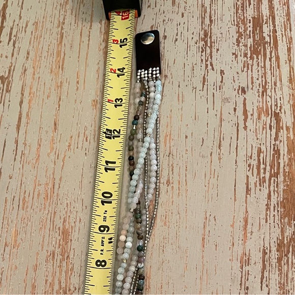 NAKAMOL Unakite and Leather Multi Strand Double Wrap Bead Green Stone Bracelet - Picture 7 of 7